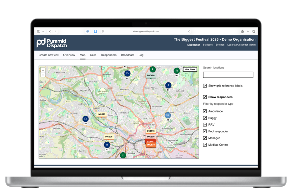 A screenshot of the system's custom event map with responder tracking